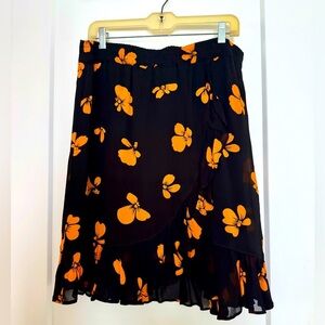 Catherine Malandrino Black & Orange Ruffled Skirt. Pull on. Excellent Cond. SZ L